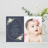 White Flowers, Cream Flowers, Boho, Floral Baptism 招待状 (スタンド正面)