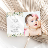 White Flowers, Cream Flowers, Boho, Floral Baptism 招待状