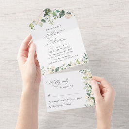 White Flowers, Cream Flowers, Boho, Sweet 16 オールインワン招待状