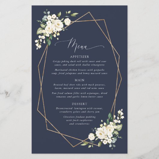 White Flowers, Cream Flowers, Bridal Shower Menu (正面)