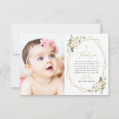 White Flowers, Cream Flowers, Greenery, Baptism サンキューカード (正面)