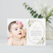 White Flowers, Cream Flowers, Greenery, Baptism サンキューカード (スタンド正面)