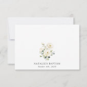 White Flowers, Cream Flowers, Greenery, Baptism サンキューカード (裏面)