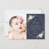 White Flowers, Cream Flowers, Greenery, Baptism サンキューカード (正面)