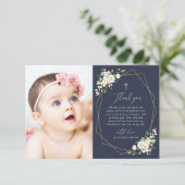 White Flowers, Cream Flowers, Greenery, Baptism サンキューカード (スタンド正面)