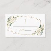 White Flowers, Cream Flowers, Greenery, Baptism プレイスカード (正面)