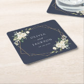 White Flowers, Cream Flowers, Greenery, Wedding スクエアペーパーコースター (アングル)