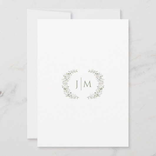 White Flowers Eucalyptus Lush Greenery Wedding 招待状 (裏面)