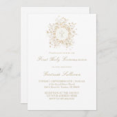 white flowers frame First Holy Communion 招待状 (正面/裏面)