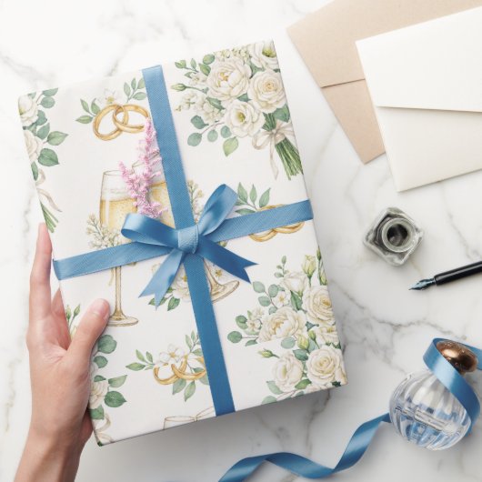 White Flowers Greenery Wedding Gift Wrap Paper ラッピングペーパー (ギフト)