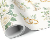 White Flowers Greenery Wedding Gift Wrap Paper ラッピングペーパー (ロールコーナー)