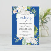 White Flowers on Blue Background Wedding   招待状 (スタンド正面)