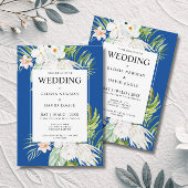 White Flowers on Blue Wedding Invitation 招待状