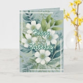 White Flowers on Green Leaves Background Birthday カード (黄色い花)
