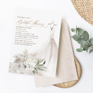 White Flowers Pampas Grass Greenery Bridal Shower 招待状