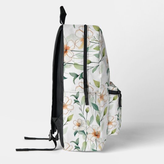 White Flowers Pattern Back to School Botanical プリントバックパック (左)