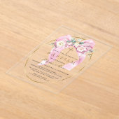 White Flowers Pink Bow Girl Baptism Transparent   アクリル招待状 (レイダウン)
