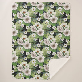 White Flowers Sherpa Blanket シェルパブランケット