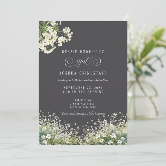 White Flowers Spring Wedding Invitation  招待状 (スタンド正面)