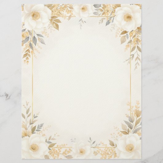 White Flowers with Gold Accents Stationery Paper レターヘッド (正面)