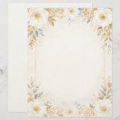 White Flowers with Gold Accents Stationery Paper レターヘッド (正面/裏面)