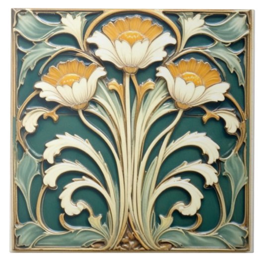 White Flowers with Yellow Pistils タイル (正面)