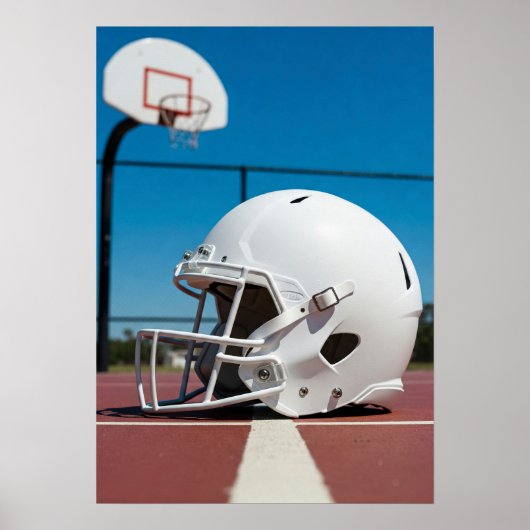 White Football Helmet on Court Line ポスター (正面)