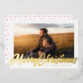 White Frame & Gold Merry Christmas Photo 箔シーズンカード (正面/裏面)