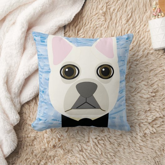 White French Bulldog, Blue クッション (ブランケット)