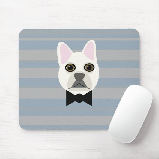White French Bulldog, Stripes マウスパッド (マウス)