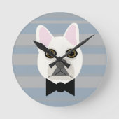 White French Bulldog, Stripes ラウンド壁時計 (正面)