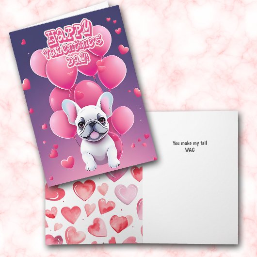 White French Bulldog Valentine Balloons シーズンカード