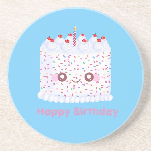 White Frosting Sprinkle Birthday Cake コースター (正面)