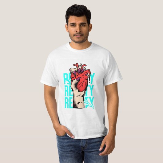 White Full Sleeve T-shirts with Heart 3D  Design  Tシャツ (正面フル)
