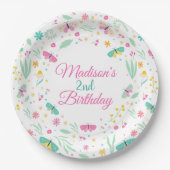 White Garden Butterfly 2nd Birthday for Girls ペーパープレート (正面)