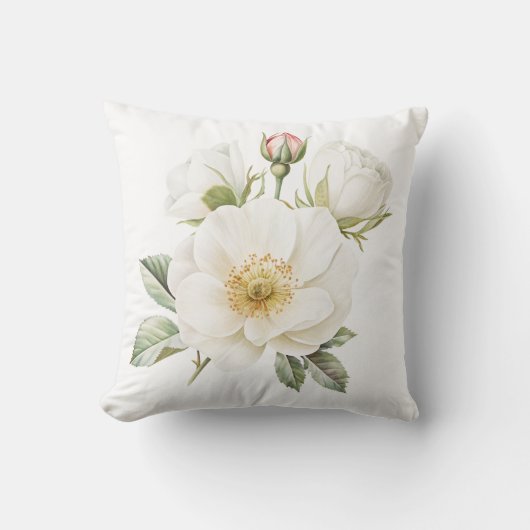 White Garden Flower Pillow Cover クッション (正面)