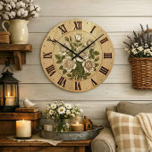 White Garden Flowers Wall Clock ラージ壁時計