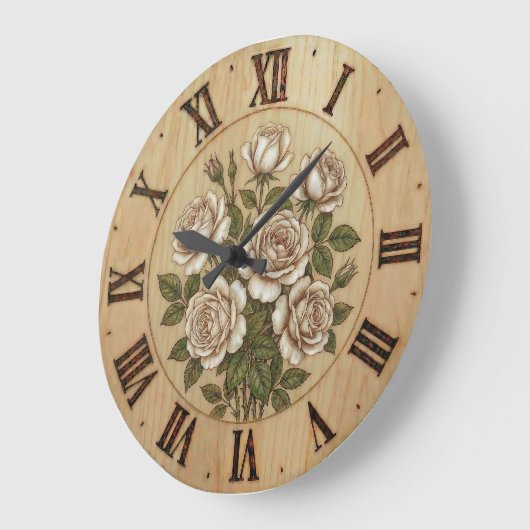 White Garden Flowers Wall Clock ラージ壁時計 (傾斜)