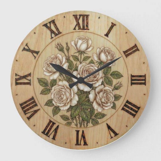 White Garden Flowers Wall Clock ラージ壁時計 (正面)