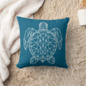 White Geometric Wireframe Sea Turtle クッション (ブランケット)