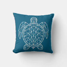 White Geometric Wireframe Sea Turtle クッション