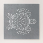 White Geometric Wireframe Sea Turtle ジグソーパズル (横)