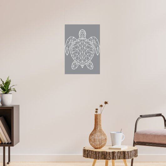 White Geometric Wireframe Sea Turtle ポスター (リビング3)