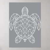 White Geometric Wireframe Sea Turtle ポスター (正面)
