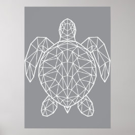 White Geometric Wireframe Sea Turtle ポスター