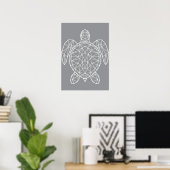 White Geometric Wireframe Sea Turtle ポスター (ホームオフィス)