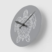 White Geometric Wireframe Sea Turtle ラウンド壁時計 (傾斜)