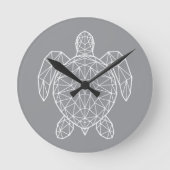 White Geometric Wireframe Sea Turtle ラウンド壁時計 (正面)