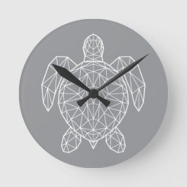 White Geometric Wireframe Sea Turtle ラウンド壁時計