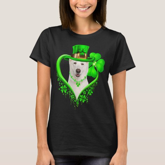 WHITE German Shepherd DogSt patricks day恋人Ir Tシャツ (正面)